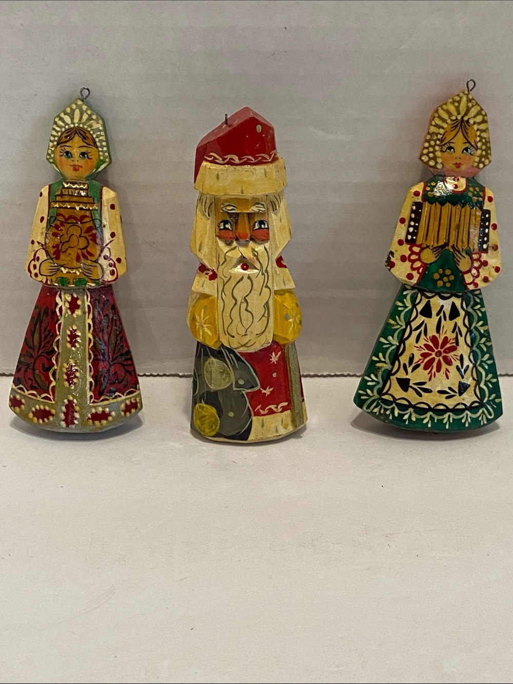 Vintage Hand Carved Russian Volk Art Detailed Lot of 3 figures